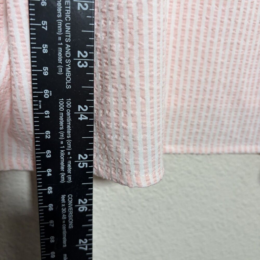 Liz Claiborne Blouse Women's Large Pink Striped Seersucker Long Sleeve Top Sheer - Picture 5 of 8